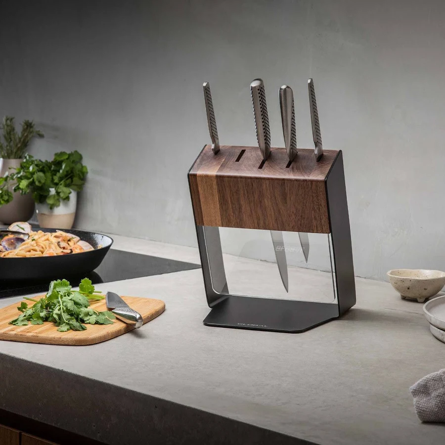 GLOBAL Katana 6 Piece Knife Block Set - Walnut