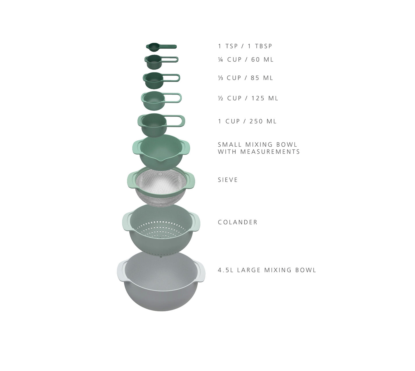 Joseph Joseph Nest 9 Piece Bowls - Sage