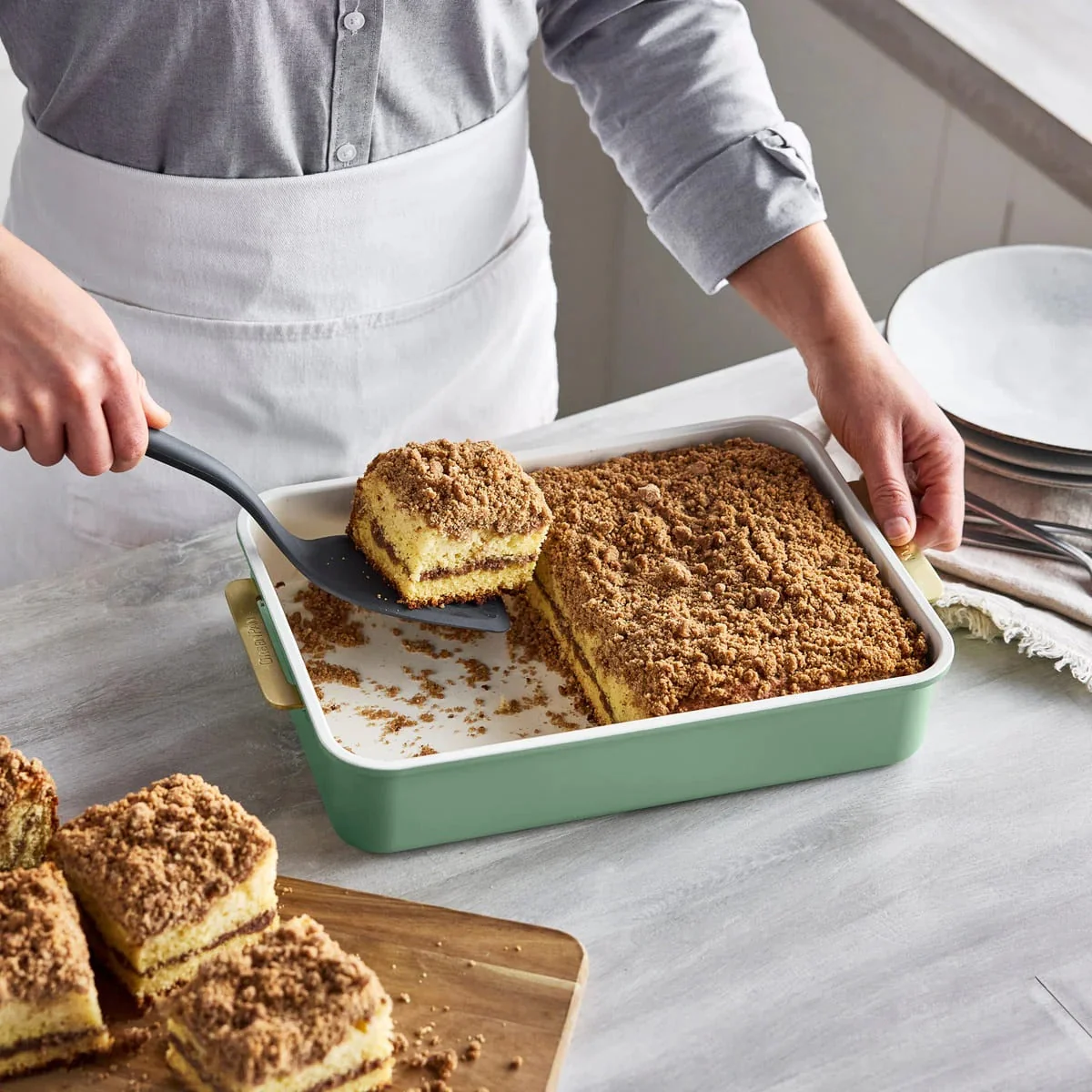 GreenPan Rectangular Cake/Roast Pan w Handles - Sage Green