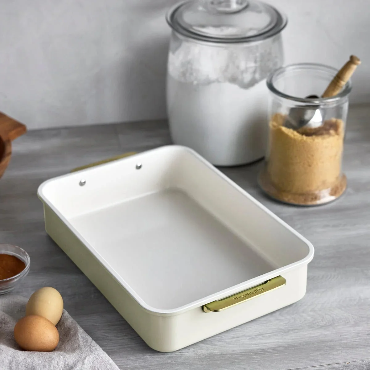 GreenPan Rectangular Cake/Roast Pan w Handles - Cream
